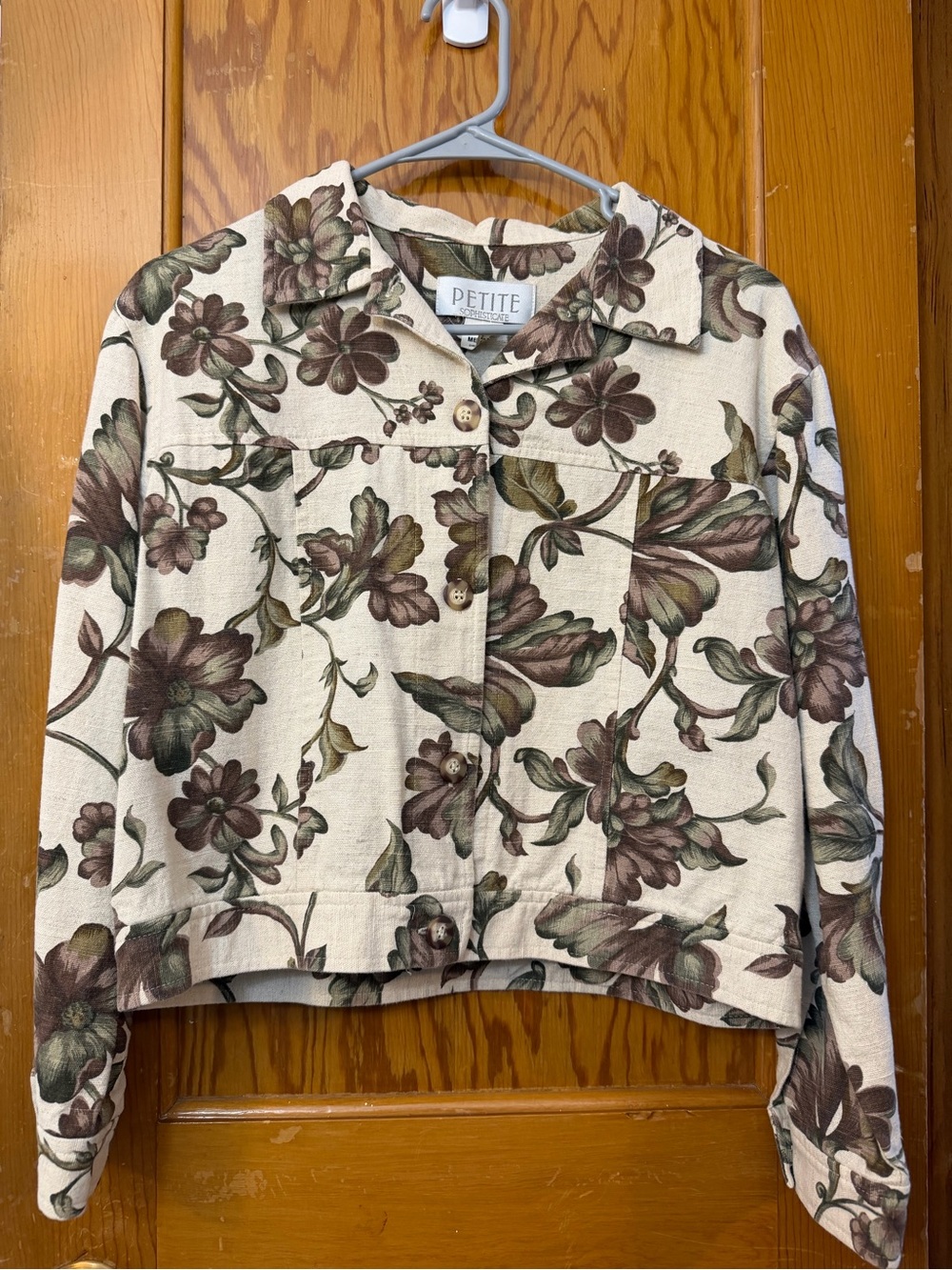 Vintage 90s Petite Sophisticate Cotton Flax Floral Cropped Jacket M